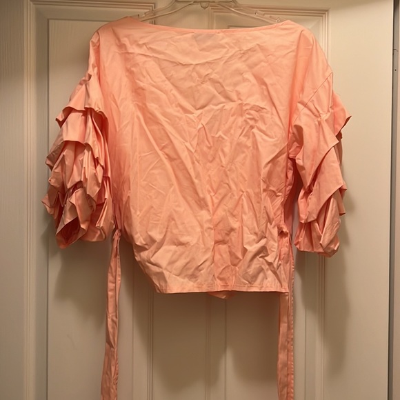 Wrap Top off shoulder in salmon pink - Picture 6 of 8